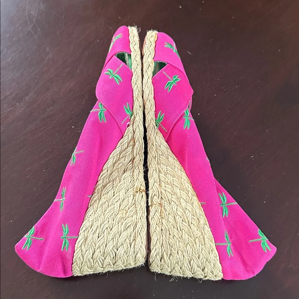 Lauren Ralph Lauren Cecelia Pink Embroidered Canvas Wedge Espadrille Size 10